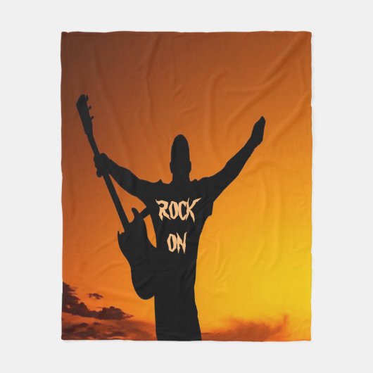 Sunset Guitar Man Silhouette Fleecedecke (Vorderseite)