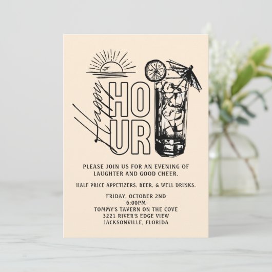 Sunset Happy Hour Invitation Einladung (Stehend Vorderseite)