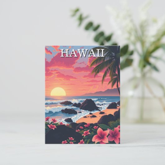 Sunset Hawaii Aloha Vintage Travel Postkarte (Stehend Vorderseite)
