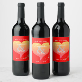 Sunset Heart Red Wedding Monogram Labels Weinetikett