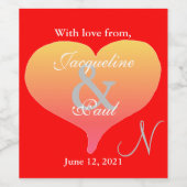 Sunset Heart Red Wedding Monogram Labels Weinetikett (Einzelnes Label)