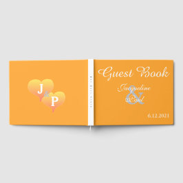 Sunset Hearts Orange White Wedding Book Gästebuch