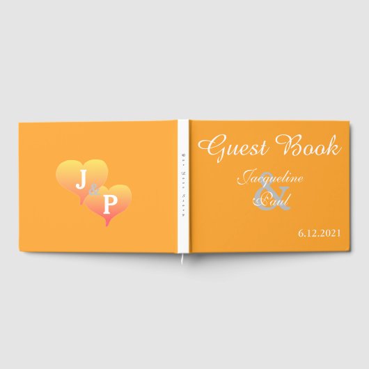Sunset Hearts Orange White Wedding Book Gästebuch (Voll)