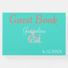 Sunset Hearts Turquoise Wedding Book Gästebuch