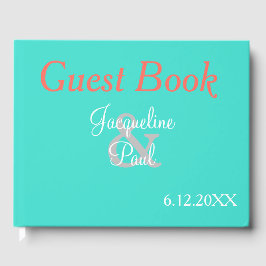 Sunset Hearts Turquoise Wedding Book Gästebuch