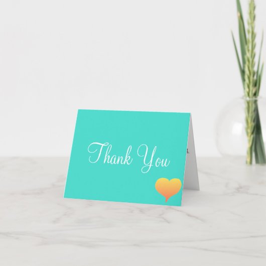 Sunset Hearts Turquoise Wedding Danke Karten (Vorderseite)