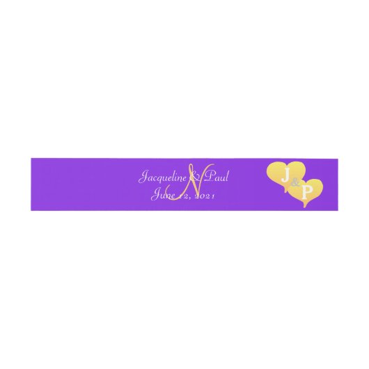 Sunset Hearts Violet Golden Sunset Monogram Einladungsbanderole (Flach)