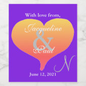Sunset Hearts Violet Wedding Monogram Weinetikett (Einzelnes Label)