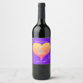 Sunset Hearts Violet Wedding Monogram Weinetikett (Vorderseite)