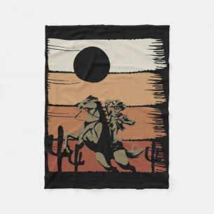 Sunset Horseback Riding Rodeo Western Retro Cowboy Fleecedecke