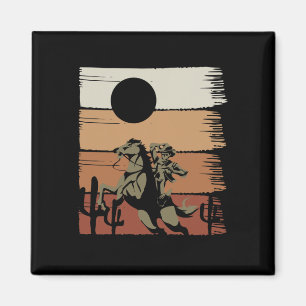 Sunset Horseback Riding Rodeo Western Retro Cowboy Magnet