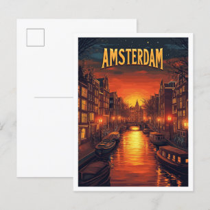 Sunset in Amsterdam Niederlande Vintage Travel Postkarte