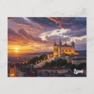 Sunset in Lyon Basilica Postkarte