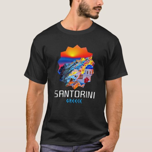 Sunset In Santorini Greece Painting 1 T-Shirt (Vorderseite)