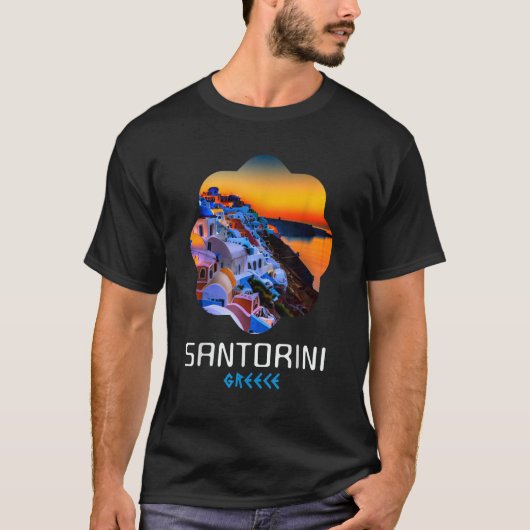 Sunset In Santorini Greece Painting T-Shirt (Vorderseite)