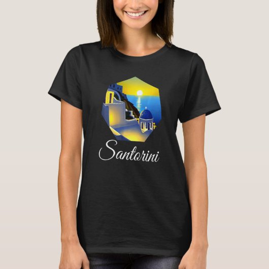 Sunset In Santorini Greece Painting   T-Shirt (Vorderseite)