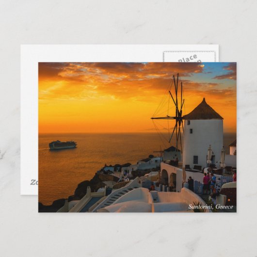Sunset in Santorini, Griechenland - OiaWindmill Po Postkarte (Vorne/Hinten)