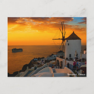 Sunset in Santorini, Griechenland - OiaWindmill Po Postkarte