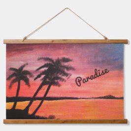 Sunset In The Tropics Wandteppich Mit Holzrahmen