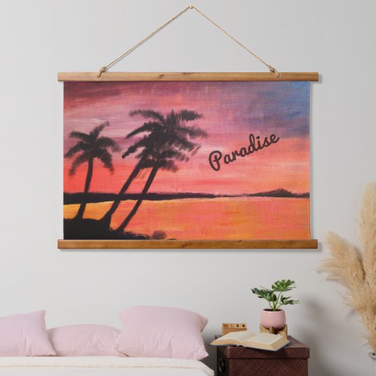 Sunset In The Tropics Wandteppich Mit Holzrahmen (Schlafzimmer)
