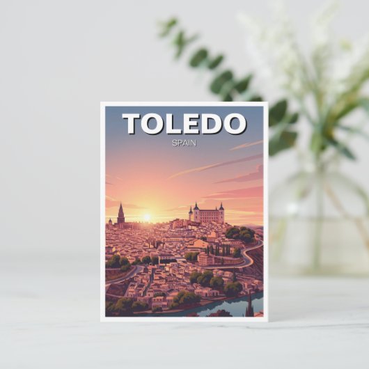 Sunset in Toledo Spanien Alcazar Reisen Postkarte (Stehend Vorderseite)