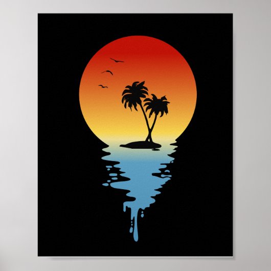Sunset Island mit Kokospalmen tropfen Poster (Vorne)