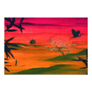 SUNSET JAPANESISCHE LANDSCAPE ART PRINT FOTODRUCK