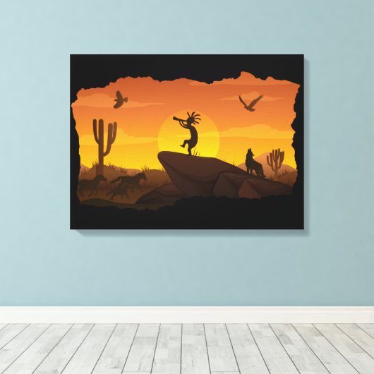 Sunset Kokopelli Canvas Print Leinwanddruck (Insitu (Holzboden))