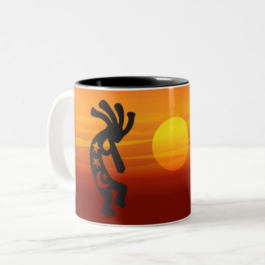 Sunset Kokopelli Zweifarbige Tasse (Vorderseite Links)