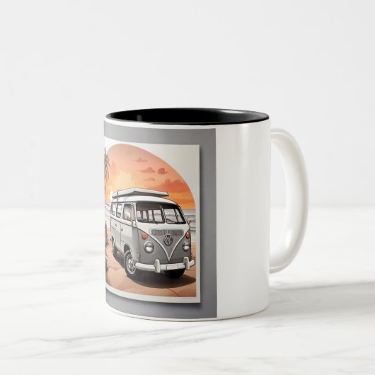 "Sunset Kombi Beach Mug - Coastal Adventure Cup" Zweifarbige Tasse (VorderseiteRechts)