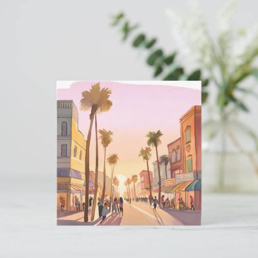 Sunset Küstenstadt | Palm Tree Coastal Karte (Stehend Vorderseite)