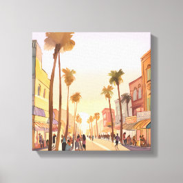 Sunset Küstenstadt | Palm Tree Coastal Leinwanddruck