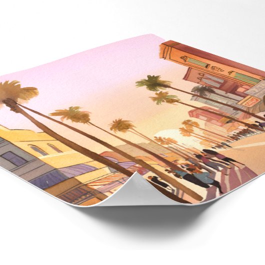 Sunset Küstenstadt | Palm Tree Coastal Poster (Ecke)