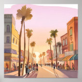 Sunset Küstenstadt | Palm Tree Coastal Poster (Vorne)