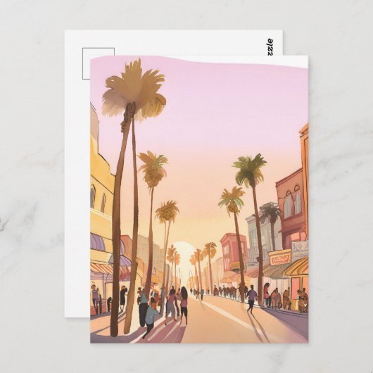 Sunset Küstenstadt | Palm Tree Coastal Postkarte (Vorne/Hinten)