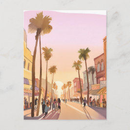 Sunset Küstenstadt | Palm Tree Coastal Postkarte