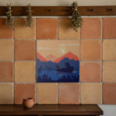 Sunset Lake Canoe Illustration Fliese