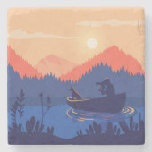 Sunset Lake Canoe Illustration Steinuntersetzer (Vorderseite)