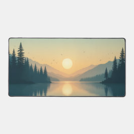 Sunset Lake Desk Mat - Landschaftlich Forest Mouse Schreibtischunterlage