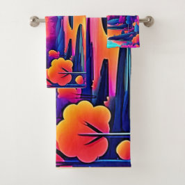 Sunset Lake Fantasy Art Badhandtuch Set