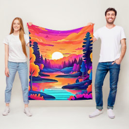 Sunset Lake Fantasy Art Fleecedecke
