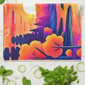 Sunset Lake Fantasy Art Geschirrtuch (Gefaltet)