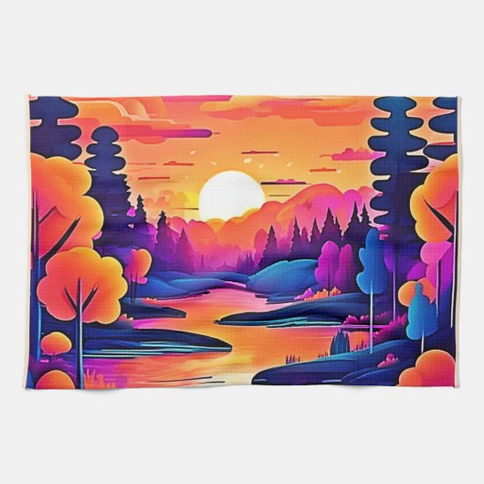 Sunset Lake Fantasy Art Geschirrtuch (Horizontal)