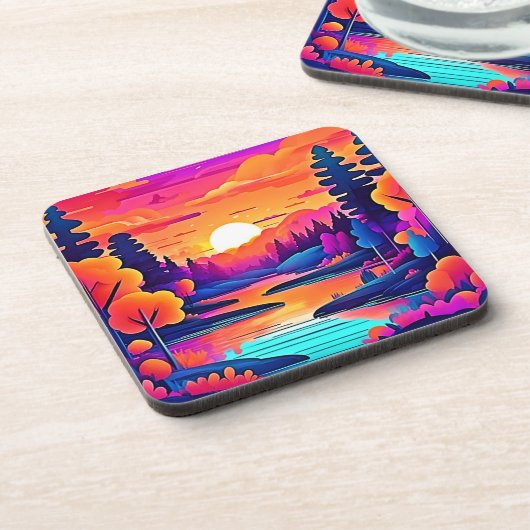Sunset Lake Fantasy Art Getränkeuntersetzer (Linke Seite)