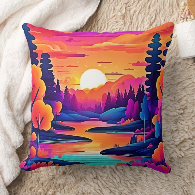 Sunset Lake Fantasy Art Kissen (Decke)