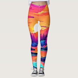 Sunset Lake Fantasy Art Leggings