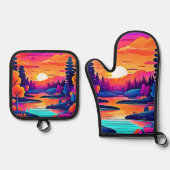 Sunset Lake Fantasy Art Ofenhandschuh & Topflappen-Set (Vorderseite)