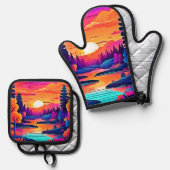 Sunset Lake Fantasy Art Ofenhandschuh & Topflappen-Set (Vorderseite/Rückseite)