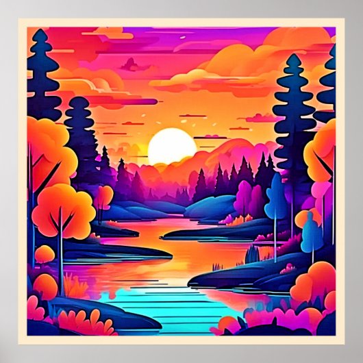 Sunset Lake Fantasy Art Poster (Vorne)
