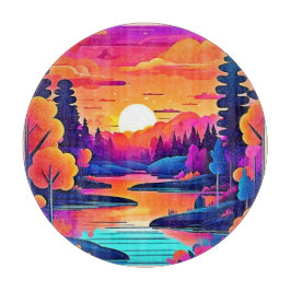 Sunset Lake Fantasy Art Schneidebrett